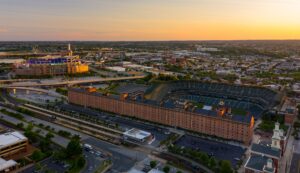 Sporrts stadiums Downtown Baltimore MD USA at dusk